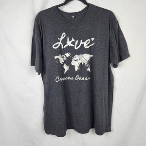 Alstyle‎ T-Shirt Unisex X-Large Graphic Print Love Crosses Oceans Gray Travel